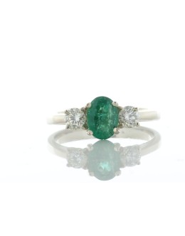 18ct Yellow Gold Three Stone Oval Cut Diamond And Emerald Ring (E0.73) 0.37