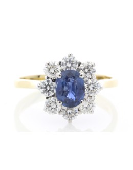 18ct Yellow Gold Oval Cluster Diamond And Sapphire Ring (S 0.90) 0.96 Carats