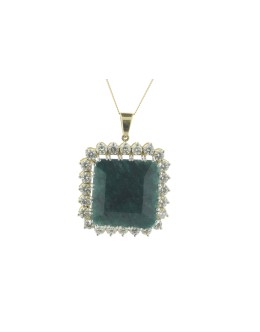 18ct Yellow Gold Single Stone With Halo Setting And Emerald Pendant (E54.20) 4.73 Carats