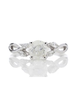 18ct White Gold Single Stone Diamond Ring With Leaf Shoulders (0.91) 1.07 Carats
