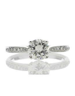 18ct White Gold Single Stone Diamond Ring With Stone Set Shoulders (1.02) 1.15 Carats