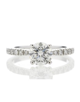 18ct White Gold Single Stone diamond Ring With Stone Set Shoulders (1.07) 1.30 Carats