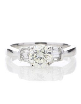 18ctWhite Gold Single Stone With Baguette Set Shoulders Diamond Ring (1.03) 1.26 Carats