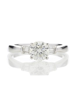 18ct White Gold Single Stone Diamond Ring With Baguette (1.02) 1.15 Carats