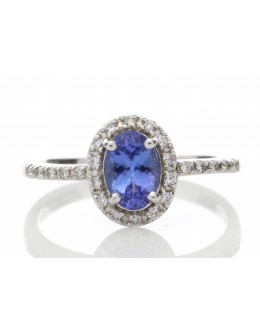 18ct White Gold Diamond And Tanzanite Halo Setting Ring 0.15 Carats