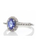 18ct White Gold Diamond And Tanzanite Halo Setting Ring 0.15 Carats