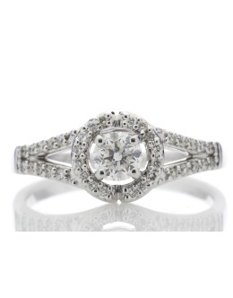 18ct White Gold Single Stone With Halo Setting Ring 0.54 Carats