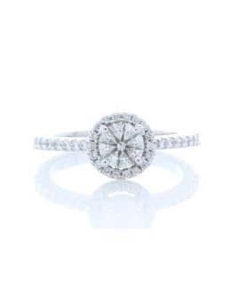 18ct White Gold Single Stone With Halo Setting Ring (0.60) 0.90 Carats