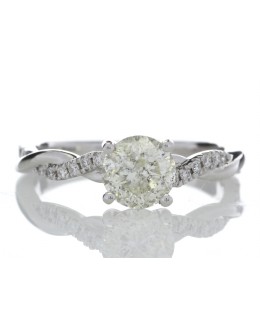 18ct White Gold Single Stone Diamond Ring  With Waved Stone Set Shoulders (1.06) 1.22 Carats