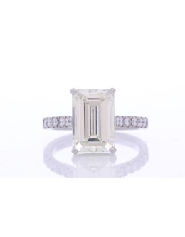 18ct White Gold Single Stone Emerald Cut With Shoulders Diamond Ring (5.01) 5.37
