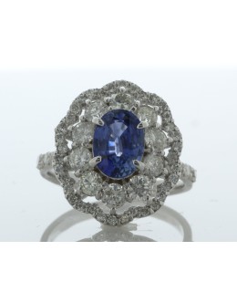 18ct White Gold Oval Cluster Diamond And Sapphire Ring (S1.96) 1.69