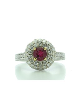 18ct White Gold Cluster Diamond And Ruby Ring (R0.73) 1.90 Carats