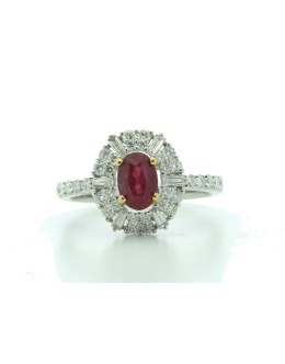 18ct White Gold Cluster Diamond And Ruby Ring (R0.86) 0.80 Carats