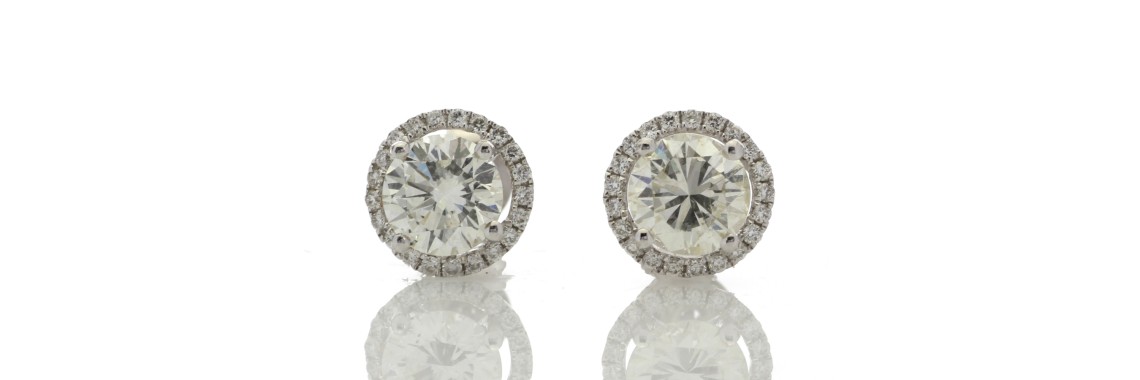 18ct White Gold Single Stone Halo Set Earrings