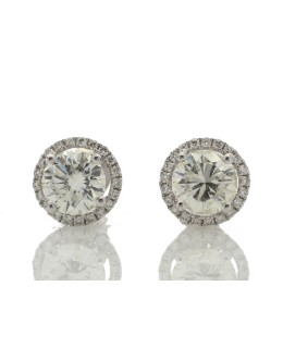 18ct White Gold Single Stone Halo Set Earrings (2.03) 2.26 Carats