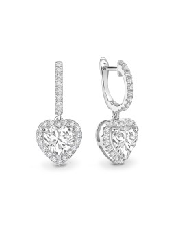 18ct White Gold Heart Shape Halo Drop Earring (1.34) 1.74