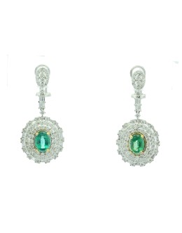 18ct White Gold Diamond And Emerald Drop Earrings (E2.61) 3.74 Carats