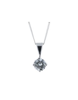 18ct White Gold Single Stone Wire Set Diamond Pendant 0.80 Carats