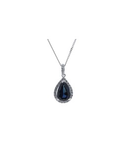 18ct White Gold Pear Shape Sapphire In Diamond Halo Pendant 0.18ct (P 2.35) Carats