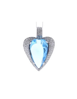 18ct White Gold Single Stone Heart Cut Diamond And Blue Topaz Pendant 1.10 Carats