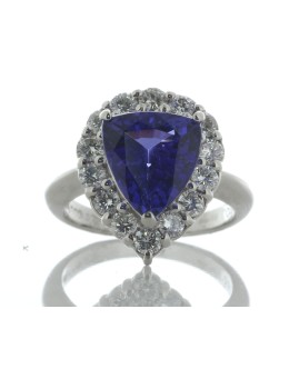 Platinum Trillion Cut Tanzanite And Diamond Ring (T3.72) 0.85