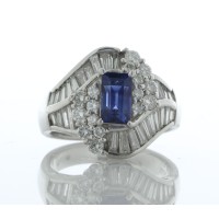 Platinum Emerald Sapphire Cluster Claw Set Diamond Ring (S1.34) 1.43