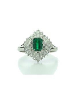 Platinum Cluster Diamond And Emerald Ring (E 0.37) 1.00 Carats