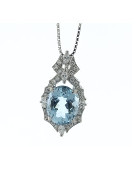 Platinum Oval Aquamarine And Diamond Pendant (AM5.50) 0.50