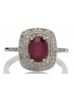 14ct White Gold Oval Ruby And Diamond Cluster Diamond Ring 0.33 Carats