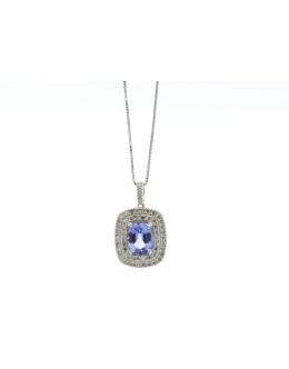 9ct White Gold Oval Tanzanite And Diamond Cluster Pendant (T1.04) 0.28