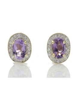 9ct Yellow Gold Amethyst and Diamond Cluster Earring 0.18 Carats
