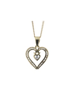 9ct Yellow Gold Heart Shaped  Pendant  Set With Diamonds 0.16 Carats