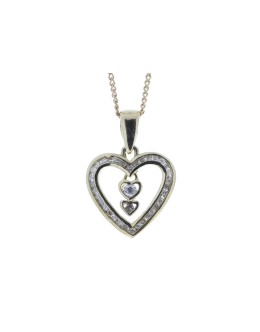 9ct Yellow Gold Heart Pendant  Set With Diamonds & 2 Hanging Inner Hearts 0.21 Carats