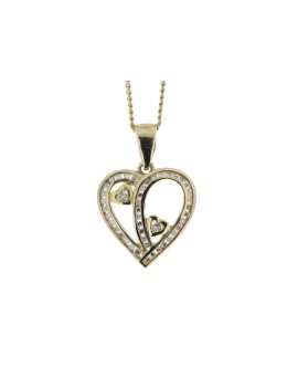 9ct Yellow Gold Heart Pendant Set With Diamonds & Heart In Both Inner Halves 0.23 Carats