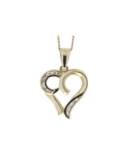 9ct Yellow Gold Heart Pendant with Diamonds in Top & Bottom Corner Swirls 0.10 Carats