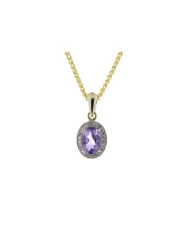 9ct Yellow Gold Amethyst And Diamond Pendant 0.11 Carats