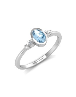 9ct White Gold Diamond And Oval Shape Blue Topaz Ring 0.01 Carats