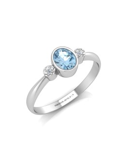 9ct White Gold Shoulder Set Diamond And Blue Topaz Ring 0.01 Carats