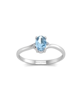 9ct White Gold Diamond and Oval Shape Blue Topaz Ring 0.01 Carats