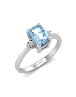 9ct White Gold Diamond And Emerald Cut Blue Topaz Ring 0.04 Carats