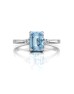 9ct White Gold Diamond And Emerald Cut Blue Topaz Ring 0.04 Carats