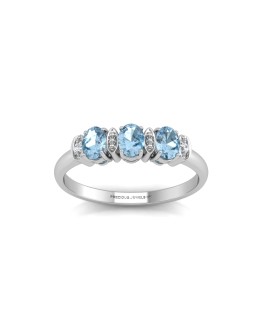 9ct White Gold Semi Eternity Diamond And Blue Topaz Ring 0.01 Carats