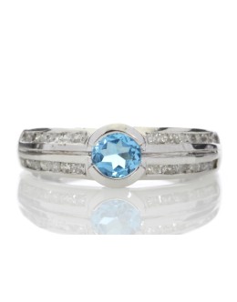 9ct White Gold Double Channel Set Diamond and Blue Topaz Ring 0.36 Carats