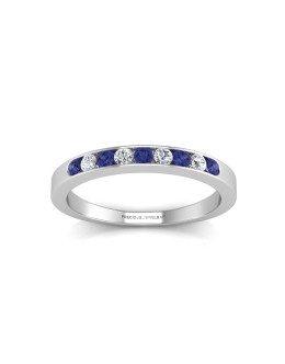 9ct White Gold Channel Set Semi Eternity Diamond & Sapphire Ring 0.12 Carats