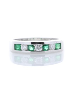 9ct White Gold Channel Set Semi Eternity Diamond And Emerald Ring (E0.30) 0.25