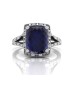 9ct White Gold Cushion Cluster Diamond And Created Ceylon Sapphire Ring 0.11 Carats