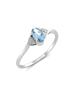 9ct White Gold Fancy Cluster Diamond Blue Topaz Ring 0.01 Carats