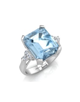 9ct White Gold Diamond And Blue Topaz Ring 0.18 Carats