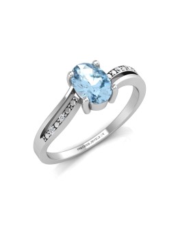 9ct White Gold  Diamond And Blue Topaz Ring 0.20 Carats