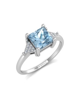 9ct White Gold Diamond And Blue Topaz Ring 0.06 Carats